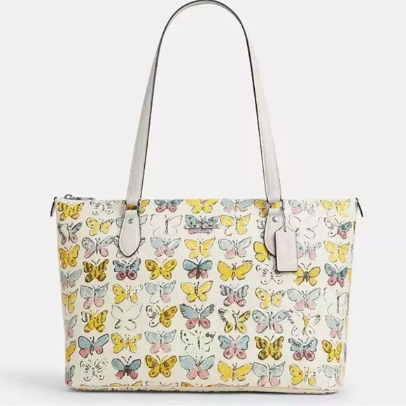 COACH NWT Butterfly Print Gallery Tote Bag - White and Yellow - Picture 1 of 9